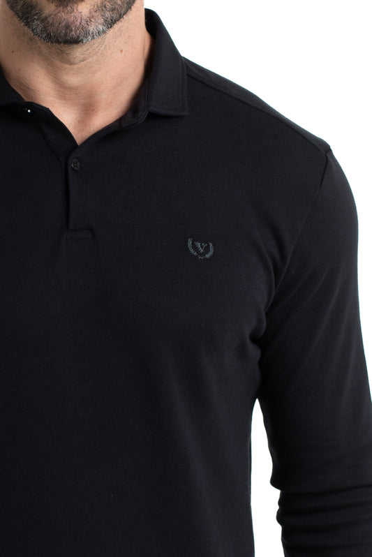 Polo Manga Longa Suedine E Gola - Preto