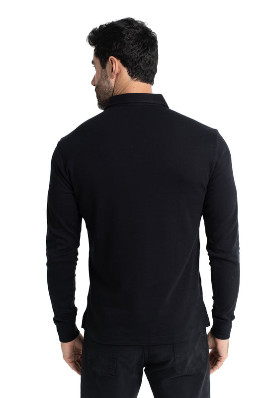 Polo Manga Longa Suedine E Gola - Preto