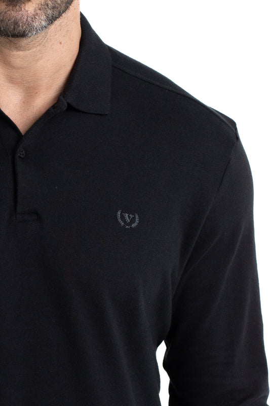 Polo Manga Longa Suedine - Preto