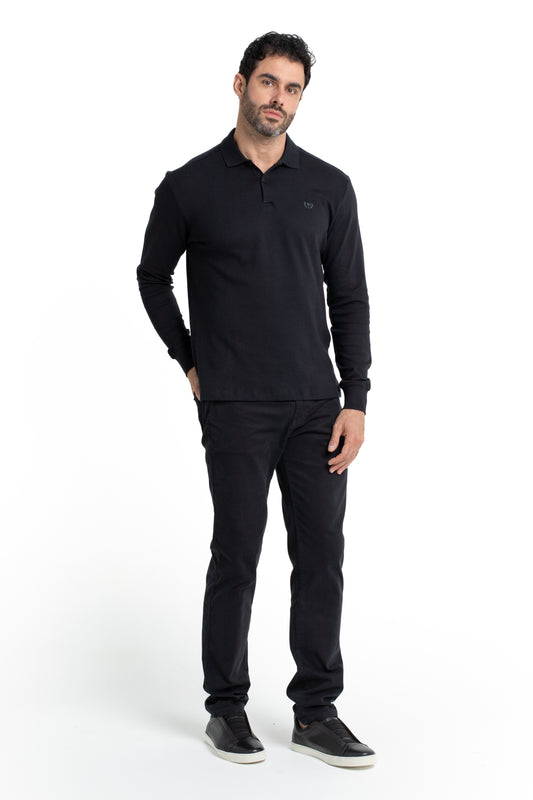 Polo Manga Longa Suedine - Preto