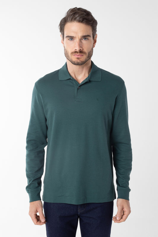 Polo Manga Longa Lisa com Stretch - Verde