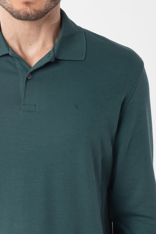 Polo Manga Longa Lisa com Stretch - Verde