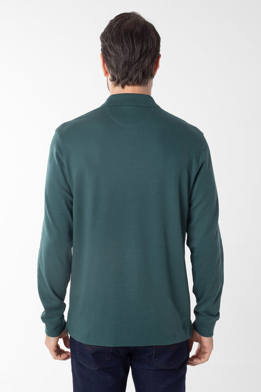 Polo Manga Longa Lisa com Stretch - Verde