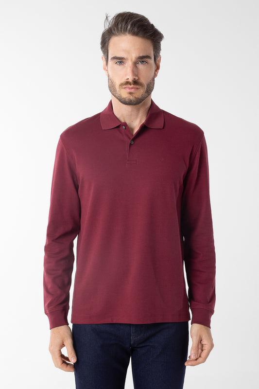 Polo Manga Longa Lisa com Stretch - Vinho