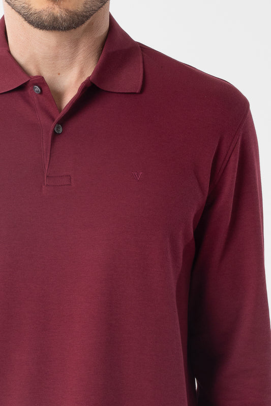 Polo Manga Longa Lisa com Stretch - Vinho