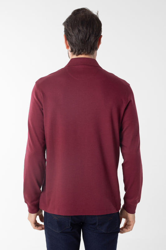 Polo Manga Longa Lisa com Stretch - Vinho
