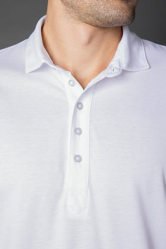 Polo Manga Longa Slim Pima 5 Botões Gola Camisa - Branco