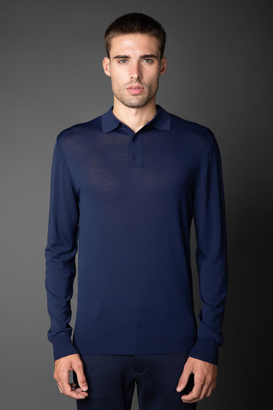 Polo Manga Longa Slim Retilínea 3 Botões - Marinho