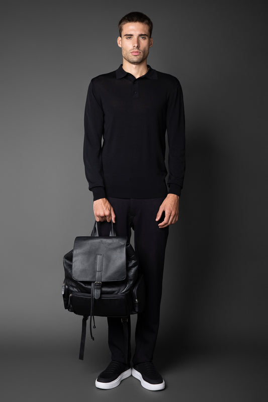 Polo Manga Longa Slim Retilínea 3 Botões - Preto