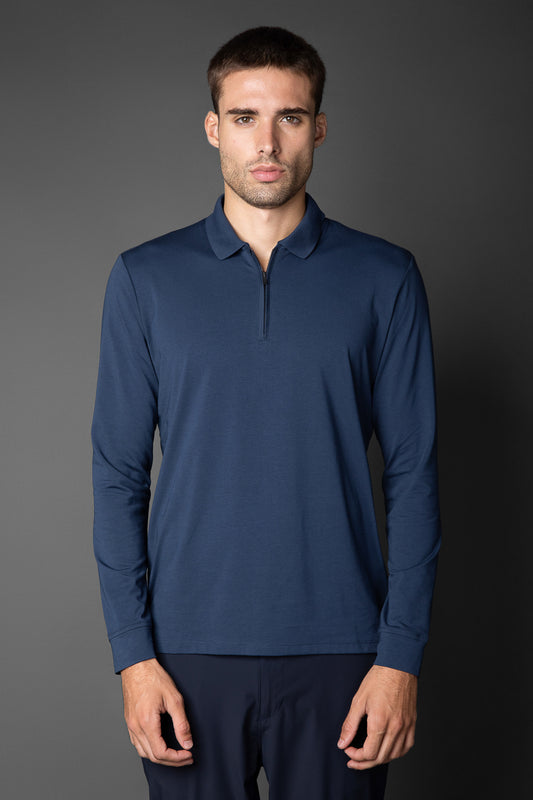 Polo Manga Longa Slim 1/2 Zíper Pima Tecnológica - Marinho
