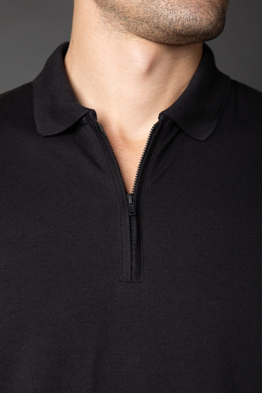 Polo Manga Longa Slim 1/2 Zíper Pima Tecnológica - Preto