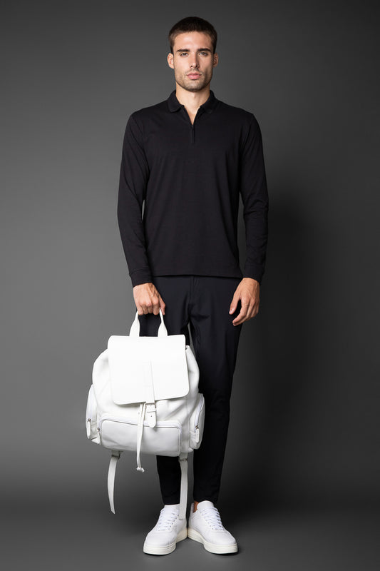 Polo Manga Longa Slim 1/2 Zíper Pima Tecnológica - Preto