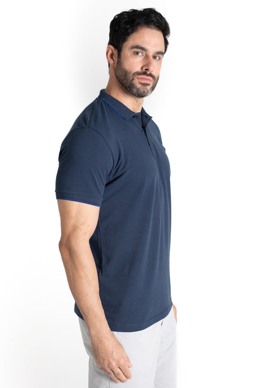 Polo Piquet Com Detalhe Gola - Marinho