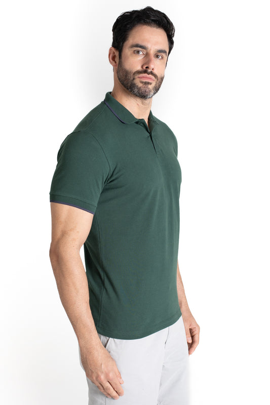 Polo Piquet Com Detalhe Gola - Verde Musgo