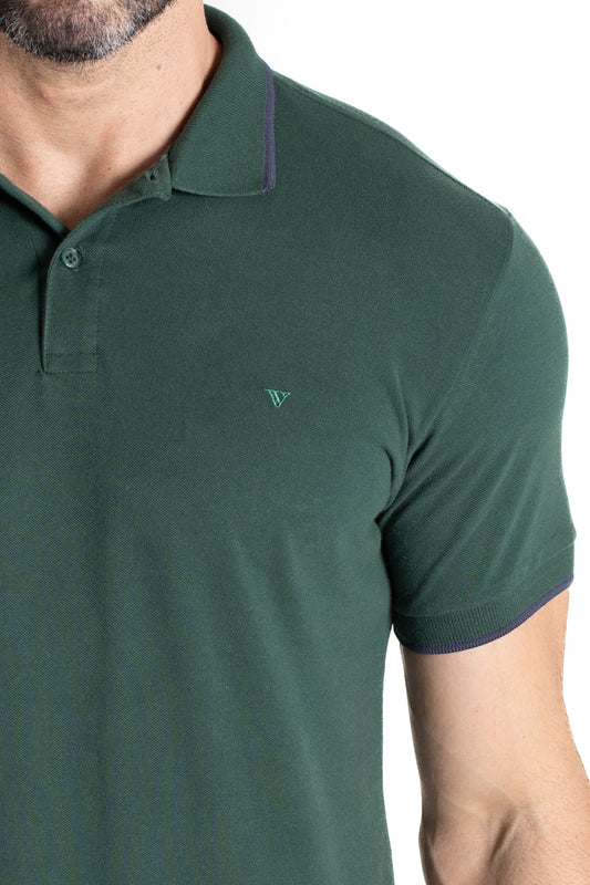 Polo Piquet Com Detalhe Gola - Verde Musgo