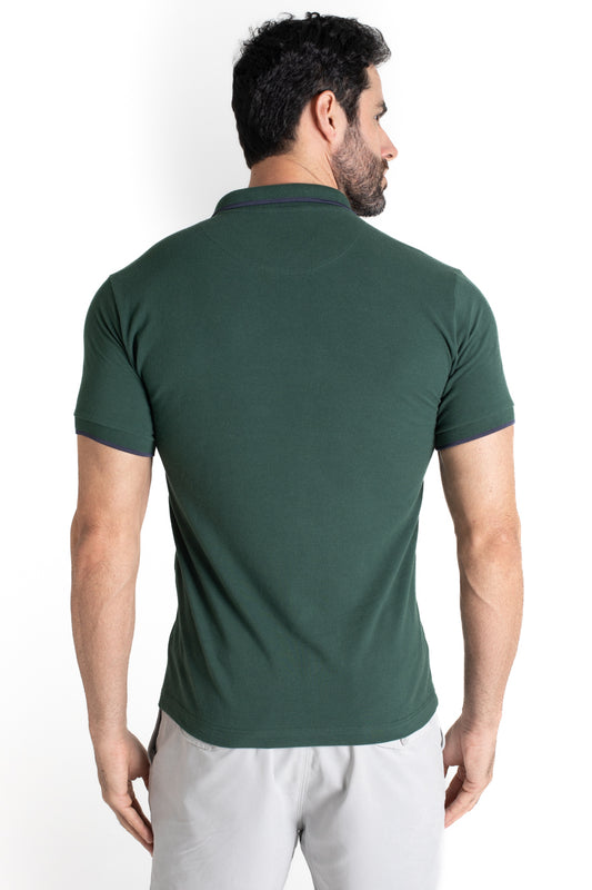 Polo Piquet Com Detalhe Gola - Verde Musgo