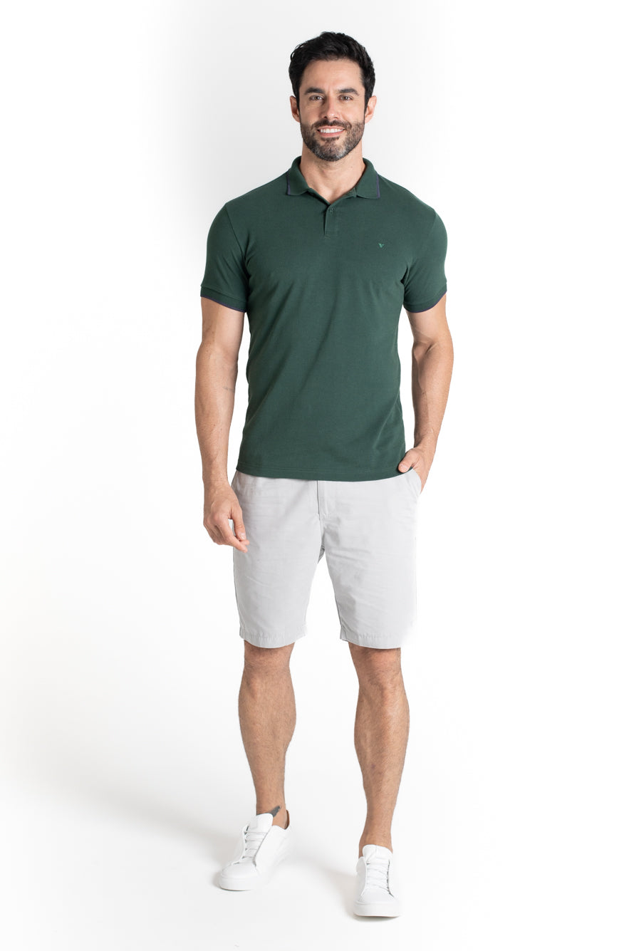 Polo Piquet Com Detalhe Gola - Verde Musgo