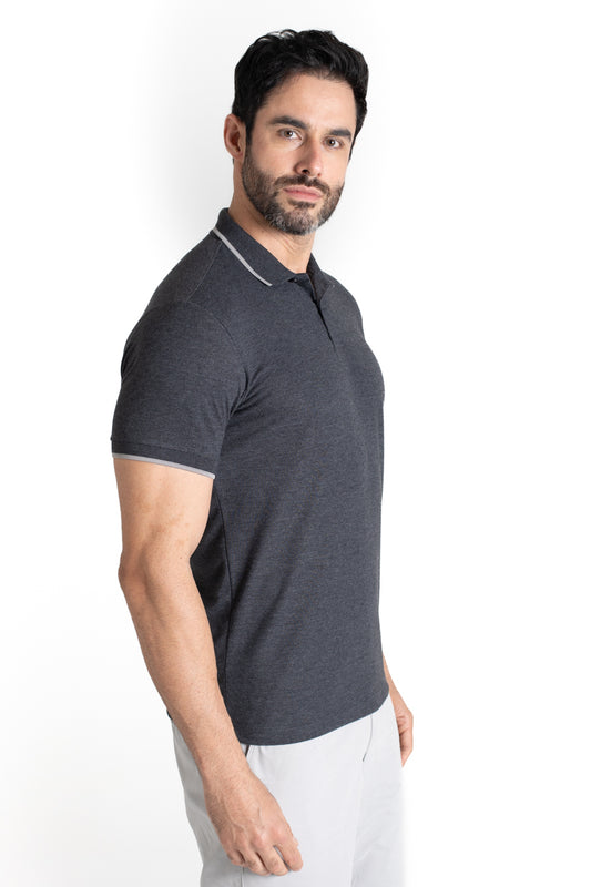 Polo Piquet Com Detalhe Gola - Mescla Grafite
