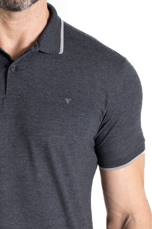 Polo Piquet Com Detalhe Gola - Mescla Grafite