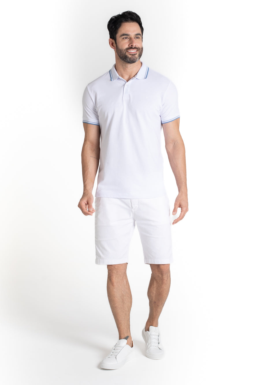 Polo Piquet Com Detalhe Gola - Branco
