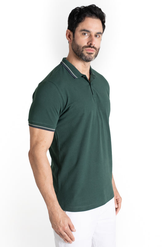 Polo Piquet Com Detalhe Gola - Verde