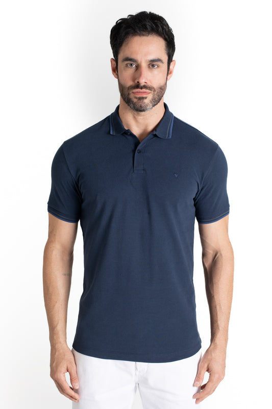 Polo Piquet Com Detalhe Gola - Marinho