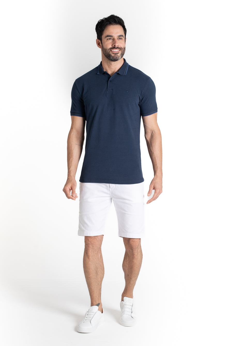 Polo Piquet Com Detalhe Gola - Marinho