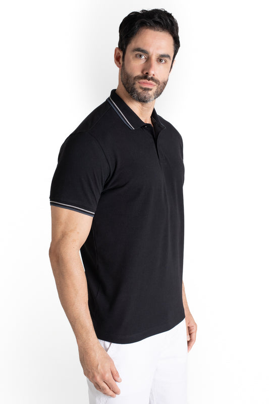 Polo Piquet Com Detalhe Gola - Preto