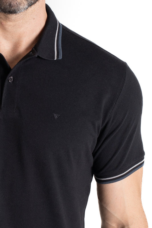 Polo Piquet Com Detalhe Gola - Preto