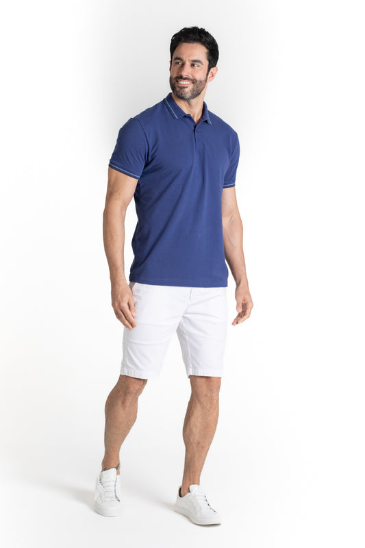 Polo Piquet Com Detalhe Gola - Azul Escuro