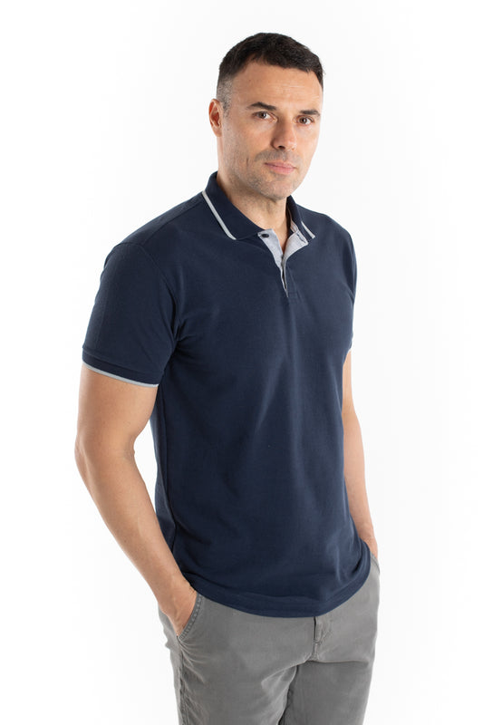 Polo Piquet Com Friso - Marinho Noite