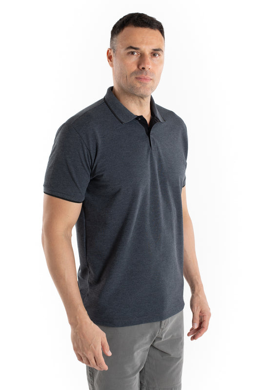 Polo Piquet Com Friso - Mescla Escuro