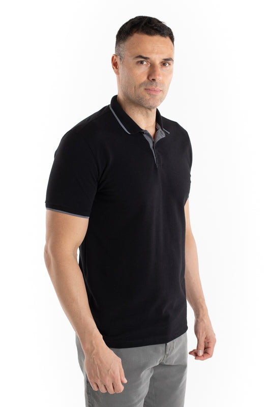 Polo Piquet Com Friso - Preto