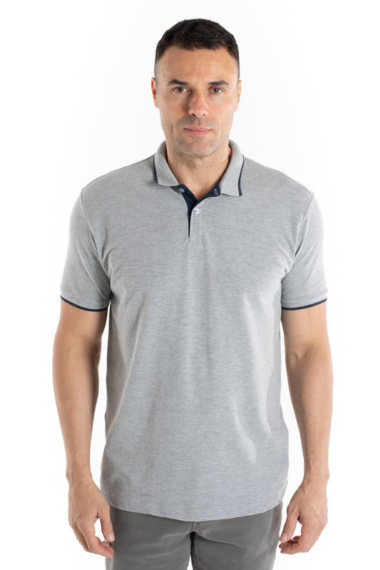 Polo Piquet Com Friso - Mescla Claro