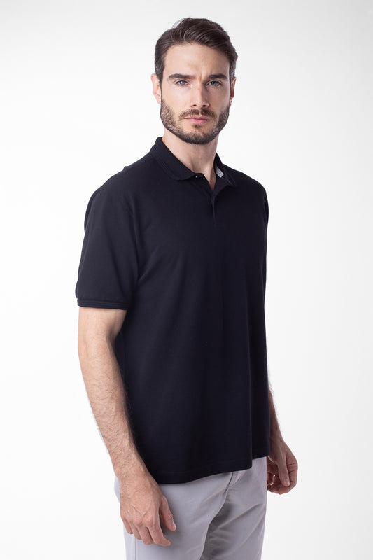 Polo Manga Curta Piquet Com Friso - Preto