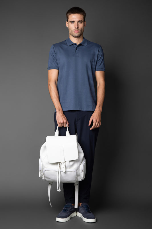 Polo Manga Curta Slim 2 Botões Pima Sanforizada - Azul Escuro