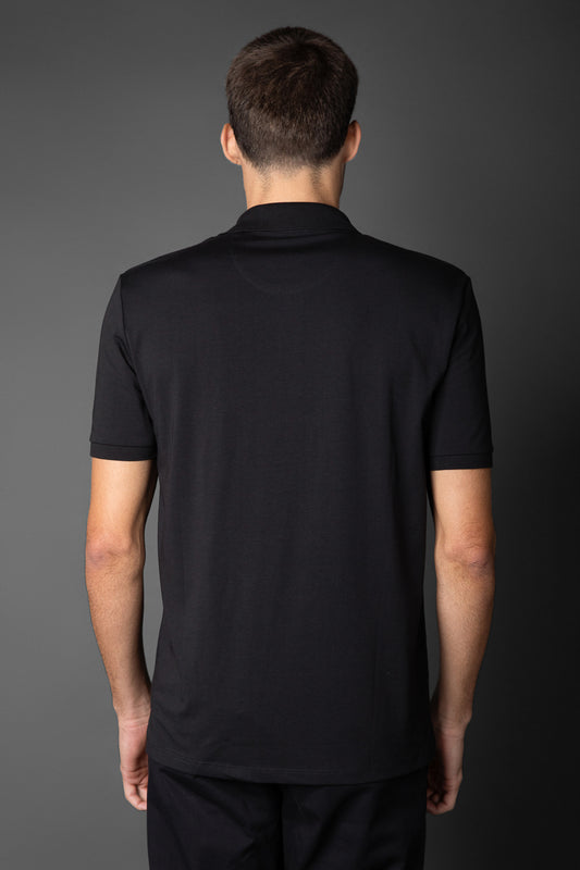 Polo Manga Curta Slim 3 Botões - Preto
