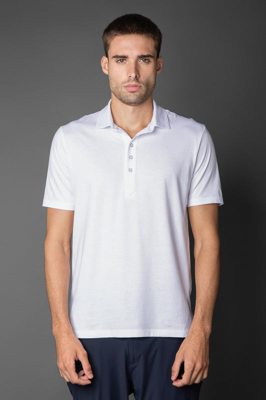 Polo Manga Curta Slim Pima 5 Botões Gola Camisa - Branco