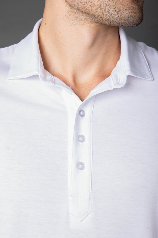 Polo Manga Curta Slim Pima 5 Botões Gola Camisa - Branco