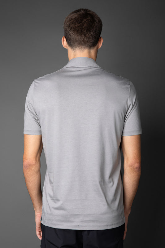 Polo Manga Curta Slim Pima 5 Botões Gola Camisa - Cinza