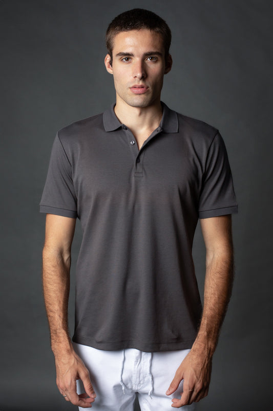 Polo Manga Curta Slim Pima 3 Botões - Grafite