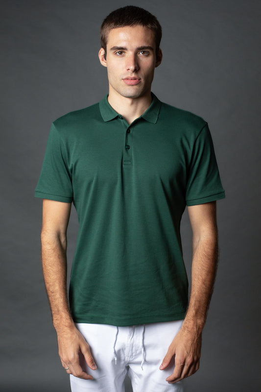 Polo Manga Curta Slim Pima 3 Botões - Verde Escuro