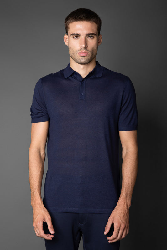 Polo Manga Curta Slim 3 Botões - Marinho