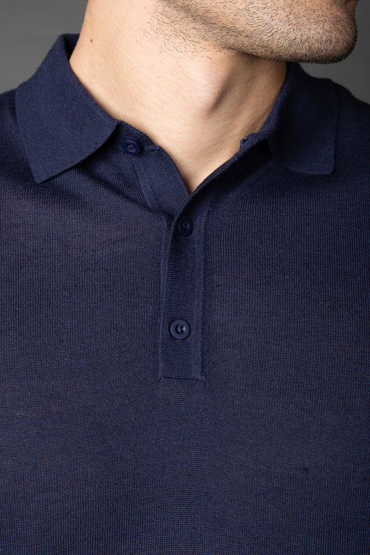 Polo Manga Curta Slim 3 Botões - Marinho