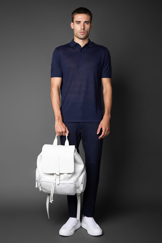 Polo Manga Curta Slim 3 Botões - Marinho