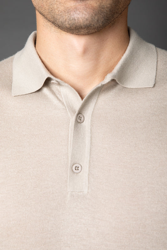 Polo Manga Curta Slim 3 Botões - Areia