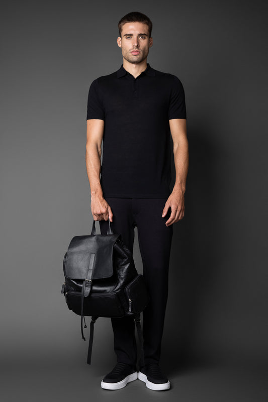 Polo Manga Curta Slim 3 Botões - Preto