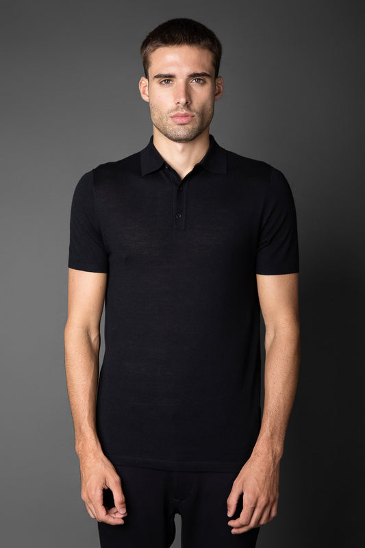 Polo Manga Curta Slim 3 Botões - Preto