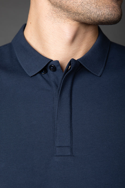 Polo Manga Curta Vista Dupla Jersey Pima - Azul