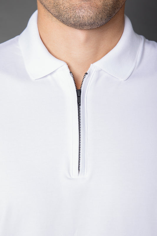 Polo Manga Curta Slim 1/2 Zíper Pima Tecnológica - Branco